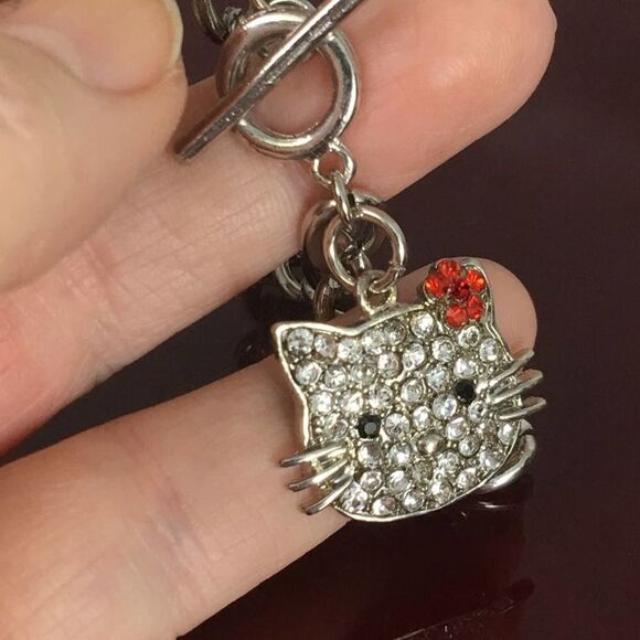 Hello Kitty Cz Silver Toggle Bracelet - Picture 3 of 3